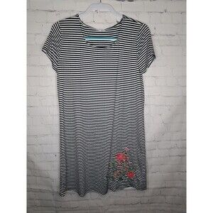 Maurices White Black Shirt Dress Size M Striped Embroidered Flowers Tunic